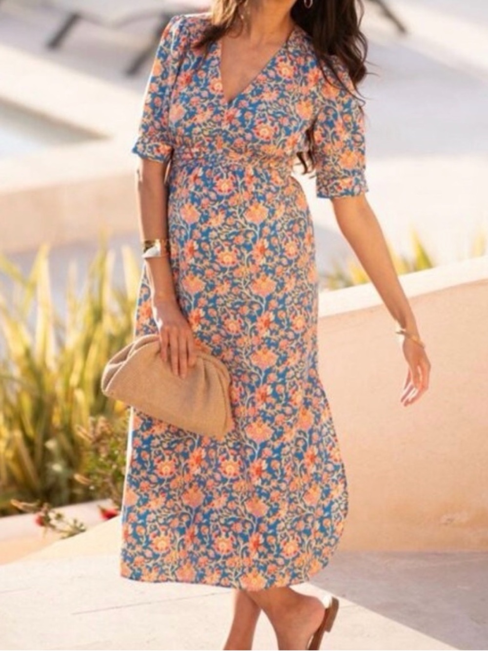 Seraphine Maternity pleat detail a-line maxi dress